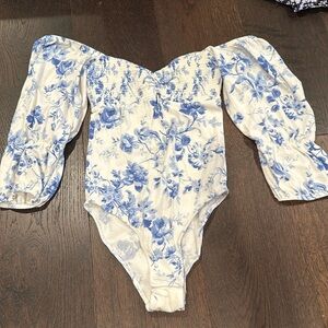 Blue and White Floral Urban Outfitters Bodysuit